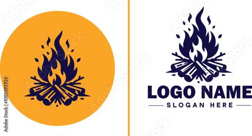 Campfire icon Bonfire Blaze Fire Pit flat logo sign symbol editable vector