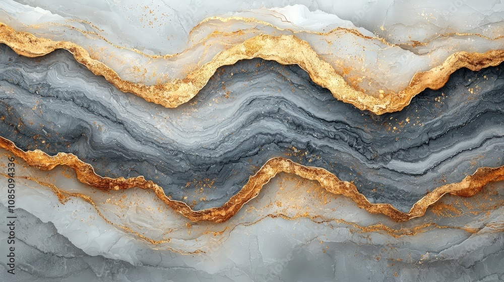 An abstract design featuring wavy layers of gray and gold, resembling natural stone. An abstract design featuring wavy layers of gray and gold, resembling natural stone.