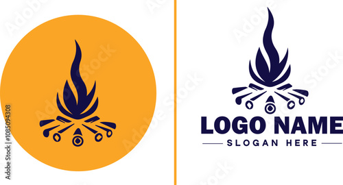 Campfire icon Bonfire Blaze Fire Pit flat logo sign symbol editable vector