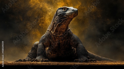 Majestic Komodo Dragon Posing Against a Dramatic Background in Natural Habitat photo