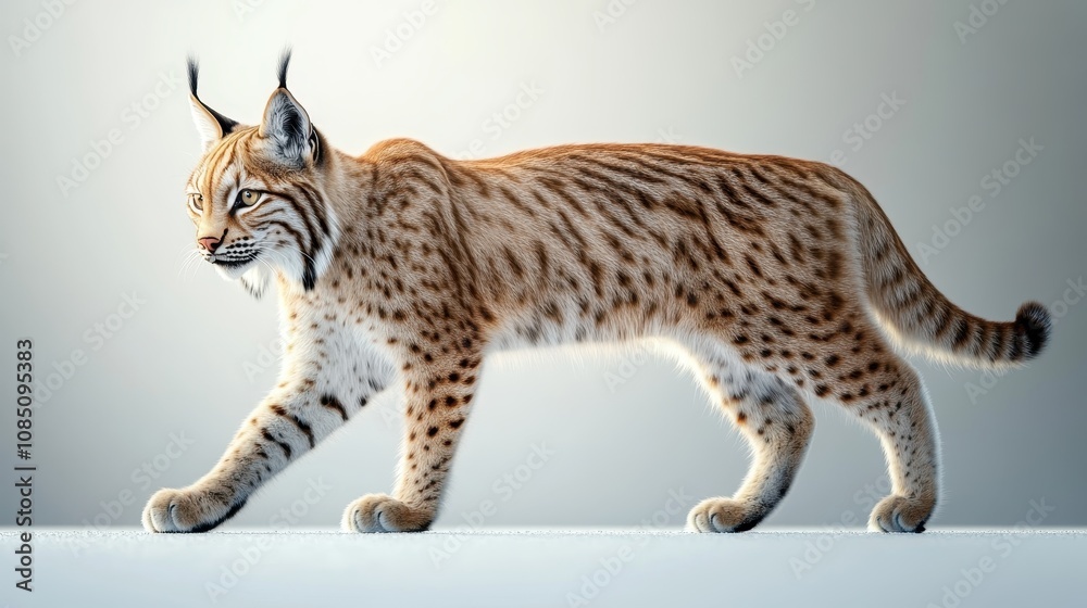 Majestic Lynx in Profile Against a Soft Gradient Background Showcasing Its Distinctive Features and Graceful Movement