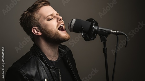 Singer passionately performing on stage.