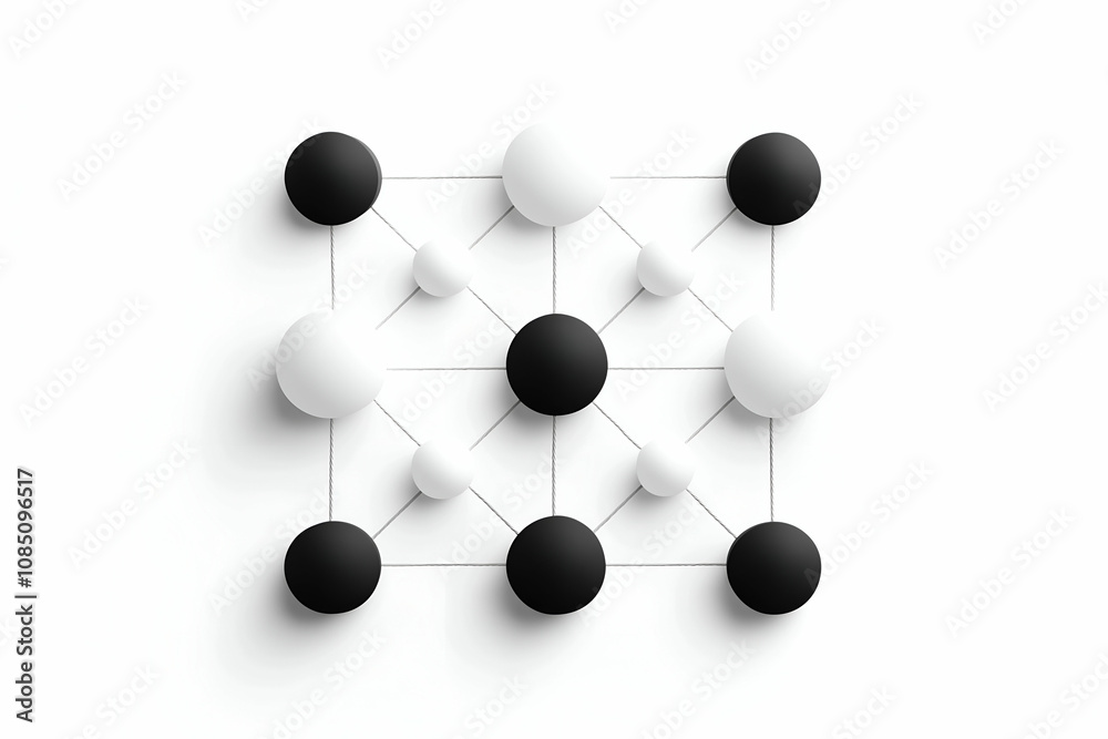 Obraz premium A minimalist design featuring interconnected black and white circles, creating a geometric pattern on a light background.