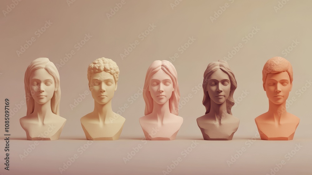 Stylized busts showcasing diverse human features. Stylized busts showcasing diverse human features.