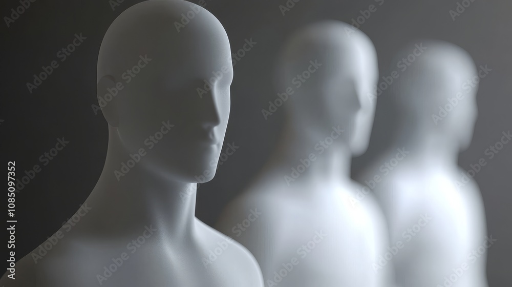 Fototapeta premium Stylized mannequin figures in subdued lighting.