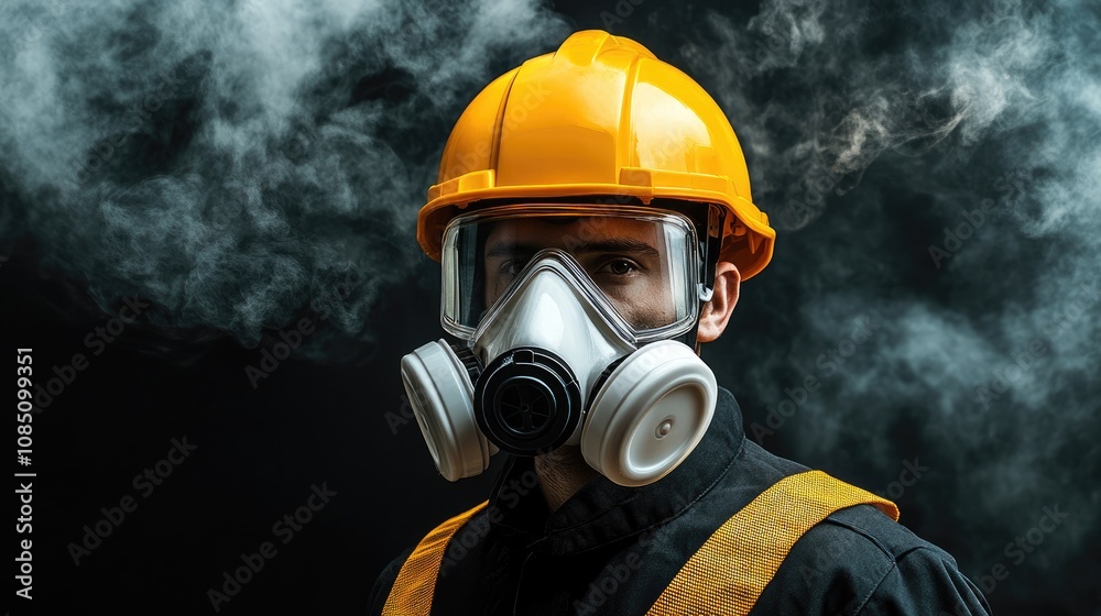 Construction Worker in Smoke-Filled Environment Construction Worker in Smoke-Filled Environment