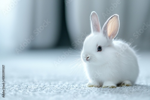 Adorable White Rabbit in a Cozy Indoor Setting