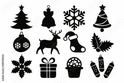 Christmas Vector Icon Set, Christmas Silhouettes, Christmas Design Elements