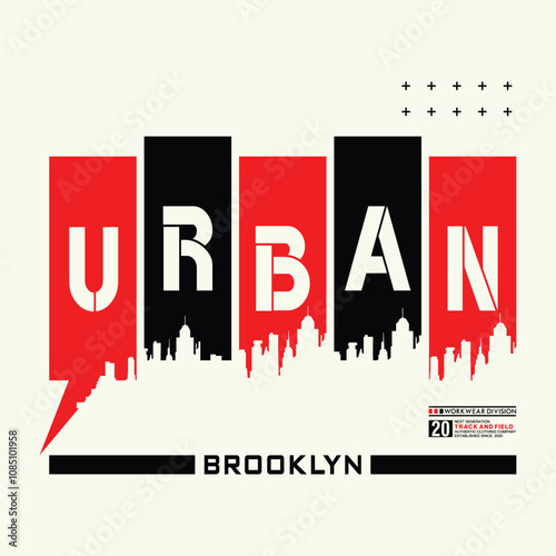 urban brooklyn slogan, graphic tee typography design, trendy t shirt print, letters style, illustration vector art