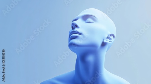 A serene blue sculpture representing calmness.