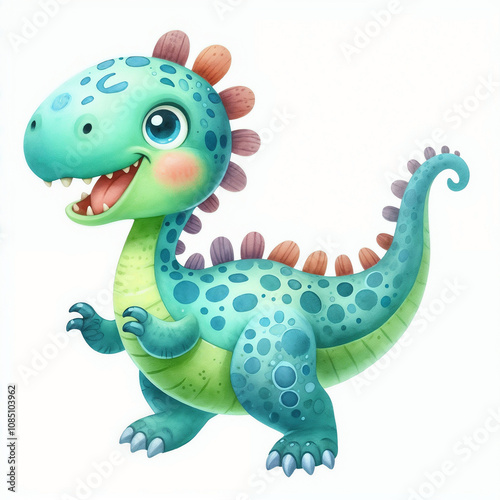 Cute cartoon dinosaur on white background. AI
