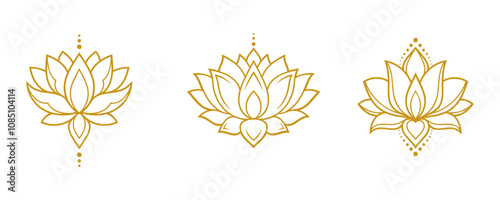 Set of decorative lotus flower symbols. Elements of patterns for laser and plotter cutting, embossing, engraving, printing on clothing. Ornaments for henna drawings in the oriental style.
