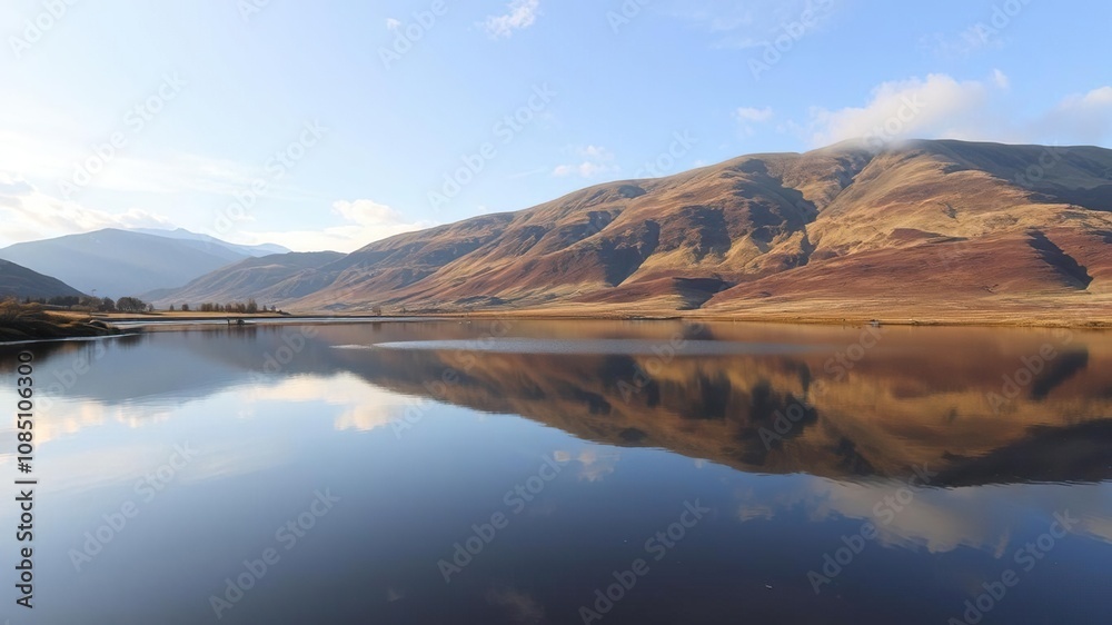 A serene lake reflection in a scenic valley below Penyfan Mountain, brecon beacons, wilderness, hiking trail A serene lake reflection in a scenic valley below Penyfan Mountain, brecon beacons, wilderness, hiking trail