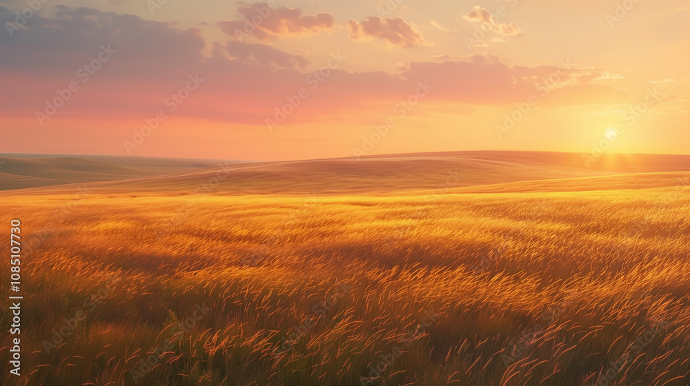 Autumn wheat field dyed golden by the setting sun Autumn wheat field dyed golden by the setting sun