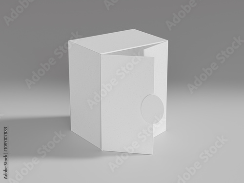 Front view of swing-open luxury cabinet box mockup, empty design jewelry box mockup, perfume box packaging, premium white paper gift box mockup, perspective view of open box, PR packaging design