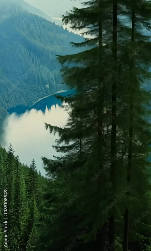 Serene Evergreen Landscape with Misty Lake Serene Evergreen Landscape with Misty Lake