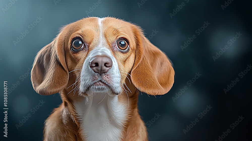The portrait of a cute basset hound is digitally created using advanced imaging software, showcasing the adorable features of the dog against a dark The portrait of a cute basset hound is digitally created using advanced imaging software, showcasing the adorable features of the dog against a dark
