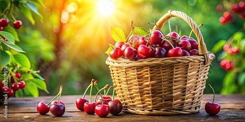 Fresh Cherries in a Basket - Juicy Red Fruits, Organic Harvest, Summer Vibes, Healthy Snack, Farm to Table, Natural Produce, Freshly Picked, Seasonal Natural Ingredients