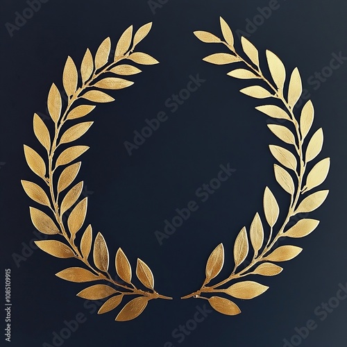 Golden olive leaves in the shape of a circular crown on a black background