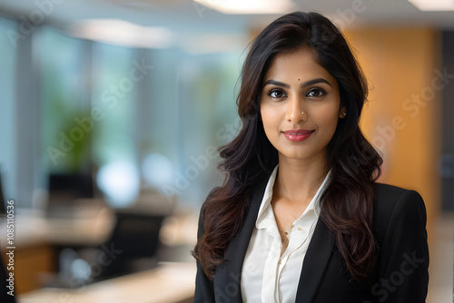 A woman in a business suit is smiling for the camera