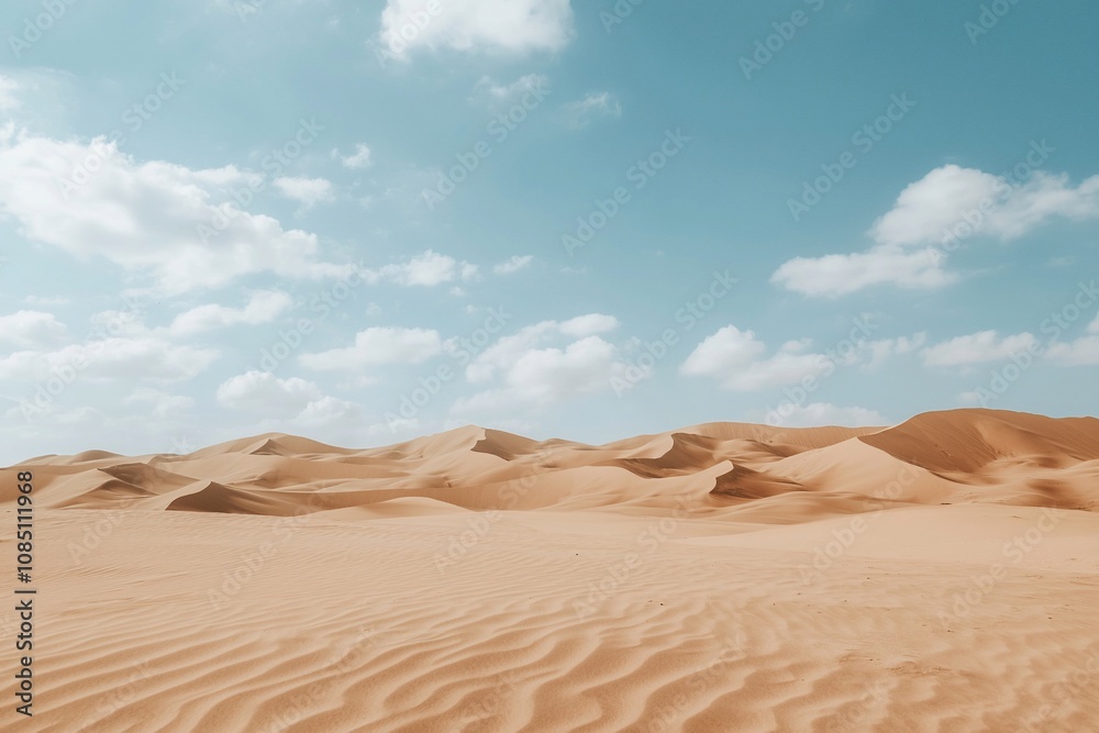 Serene Desert Landscape Under a Blue Sky with Fluffy Clouds Serene Desert Landscape Under a Blue Sky with Fluffy Clouds