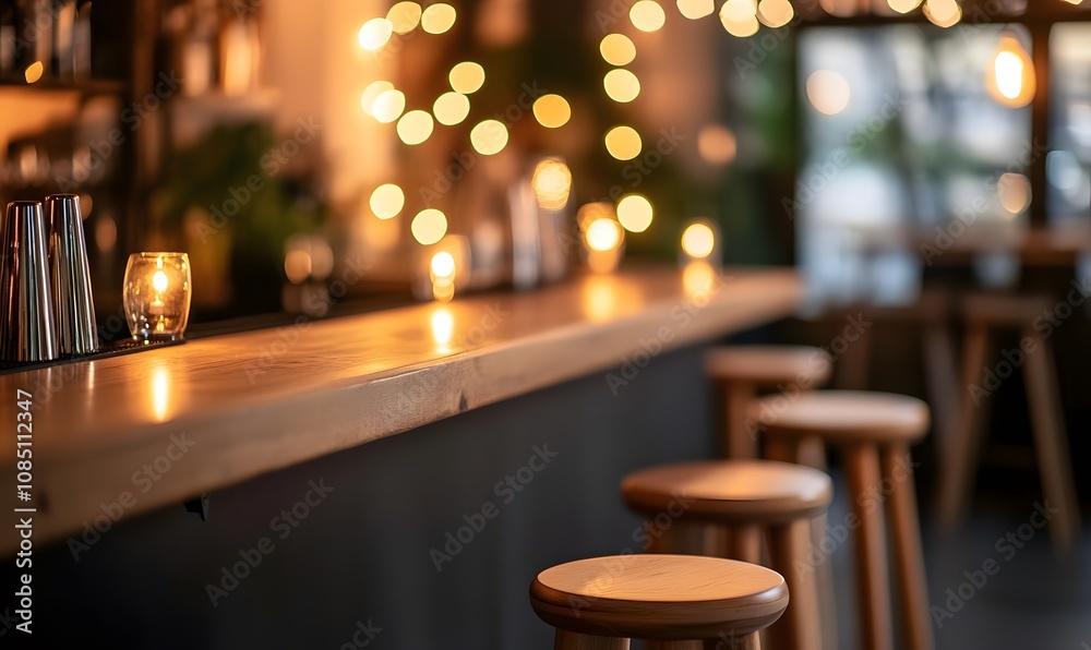 A chic bar scene with blurred stools and warm lights, Generative AI A chic bar scene with blurred stools and warm lights, Generative AI
