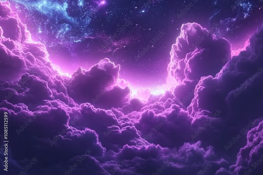 Ethereal Purple Clouds Under a Starry Night Sky Ethereal Purple Clouds Under a Starry Night Sky