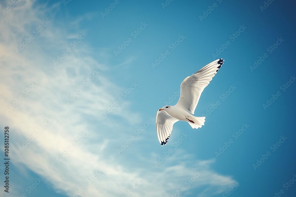 A Seagull in Flight Against a Bright Blue Sky A Seagull in Flight Against a Bright Blue Sky