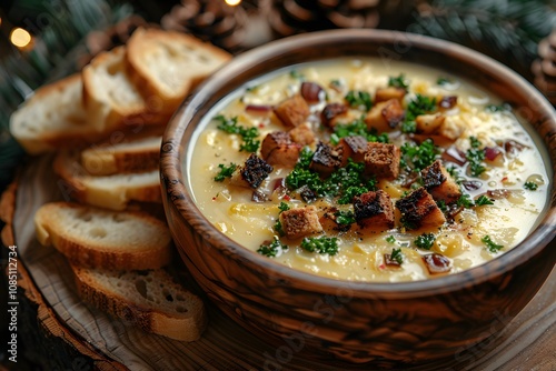 Rustic Winter Soup with Croutons and Fresh Herbs - Cozy Culinary Delight