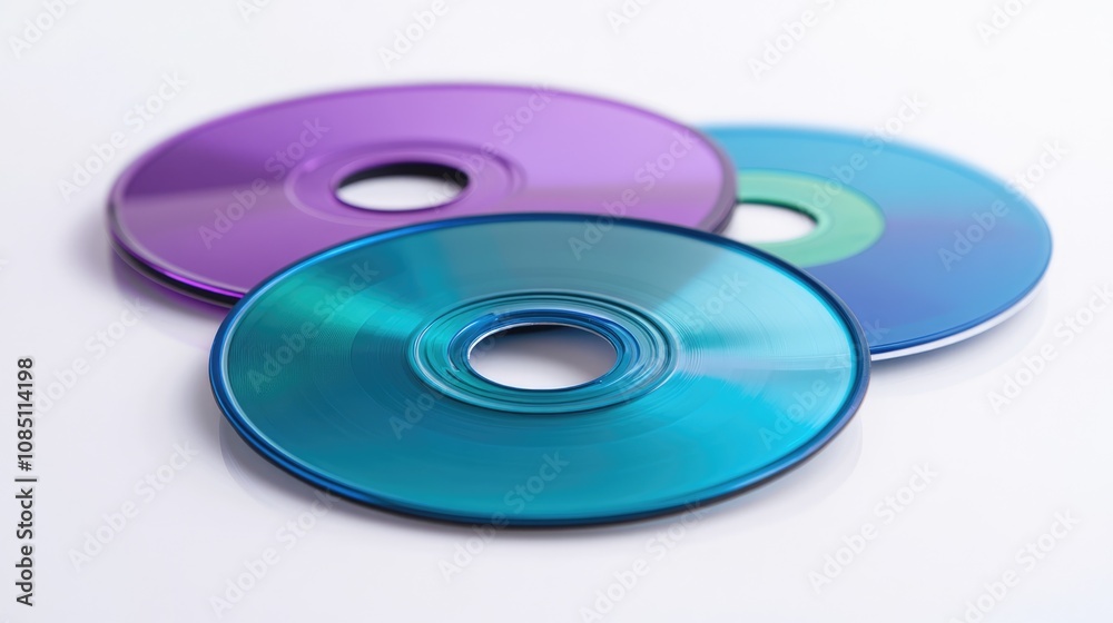 Three Shiny CDs in Blue, Purple and Teal Three Shiny CDs in Blue, Purple and Teal