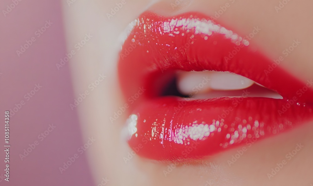 Close-up of glossy red lips in vibrant studio lighting, Generative AI Close-up of glossy red lips in vibrant studio lighting, Generative AI