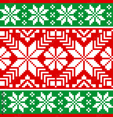 seamless pattern with christmas reindeer. tribal pattern. local fabric pattern. pixel pattern. cross stitch