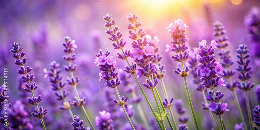 Obraz premium Macro Shot of Blooming Lavender Flowers with Soft Blurred Background for Nature Photography, Floral Aesthetics, and Serenity in Nature