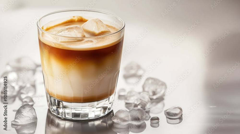 Glass of iced coffee cocktail with vanilla liqueur, refreshing drink for summer Glass of iced coffee cocktail with vanilla liqueur, refreshing drink for summer