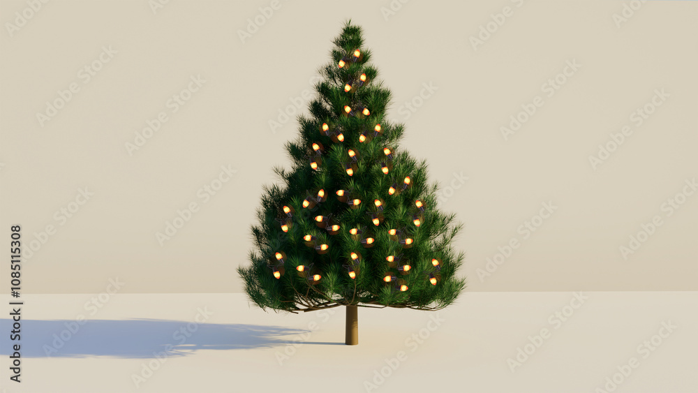 Naklejka premium Christmas tree with lights isolated on a white background for Christmas decor with lights