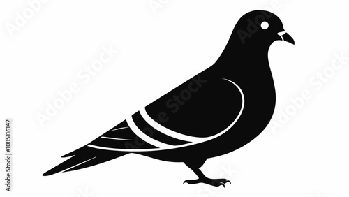 Pigeon Silhouette Vector Illustration. Black Design White Background