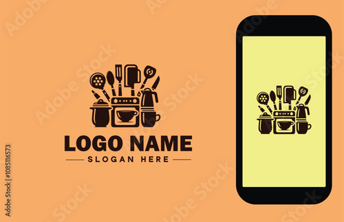 Kitchenware Brand icon Cookware brand Kitchen utensil manufacturer Culinary equipment label flat logo sign symbol editable vector