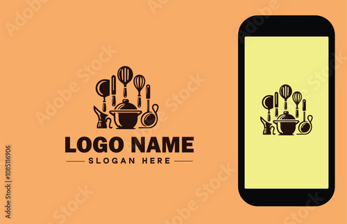 Kitchenware Brand icon Cookware brand Kitchen utensil manufacturer Culinary equipment label flat logo sign symbol editable vector