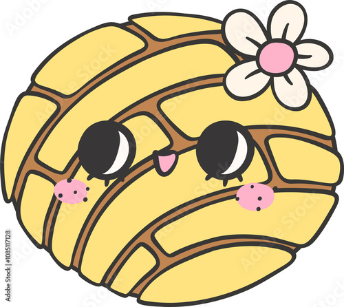 Cute Groovy Pan Dulce Yellow Concha Characters Girly Mexican Sweet Cartoon Doodles