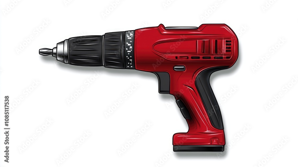 Red Cordless Drill with Black Grip Red Cordless Drill with Black Grip