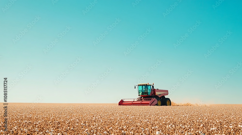 Modern cotton harvester in a vast field Modern cotton harvester in a vast field