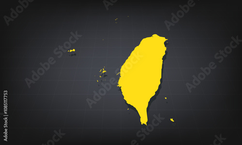 Yellow 3D Map of taiwan on a Dark Background, Displaying Geographical Shape and Borders for Educational and Informational