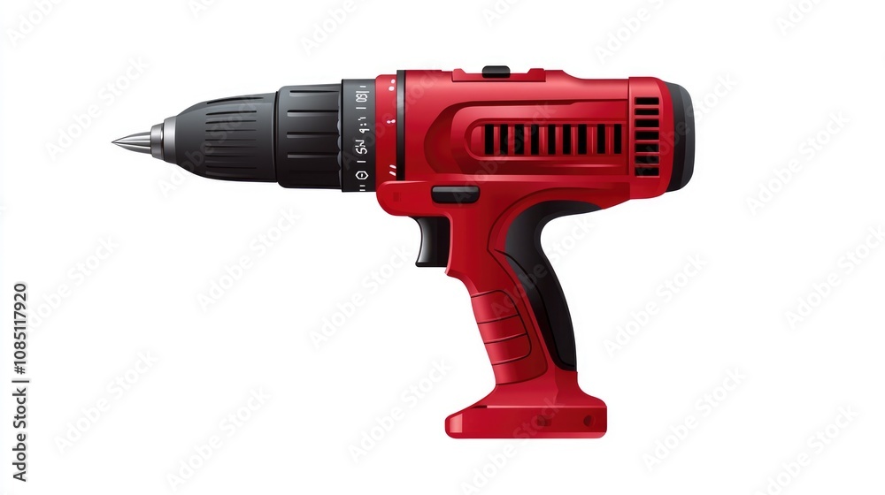 Red Cordless Drill with Black Handle Red Cordless Drill with Black Handle