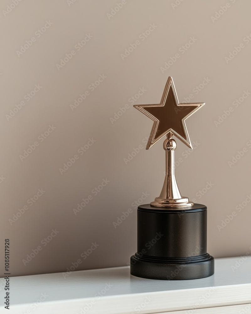 A shiny star trophy stands on a shelf, symbolizing achievement and recognition against a neutral background. A shiny star trophy stands on a shelf, symbolizing achievement and recognition against a neutral background.