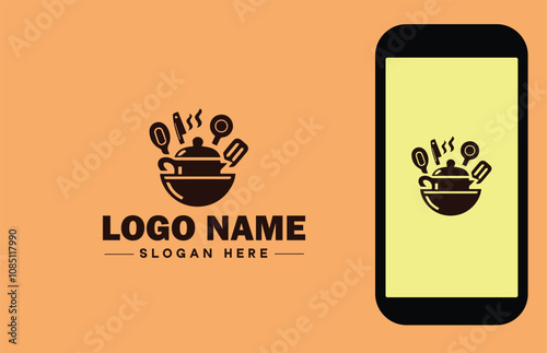 Kitchenware Brand icon Cookware brand Kitchen utensil manufacturer Culinary equipment label flat logo sign symbol editable vector