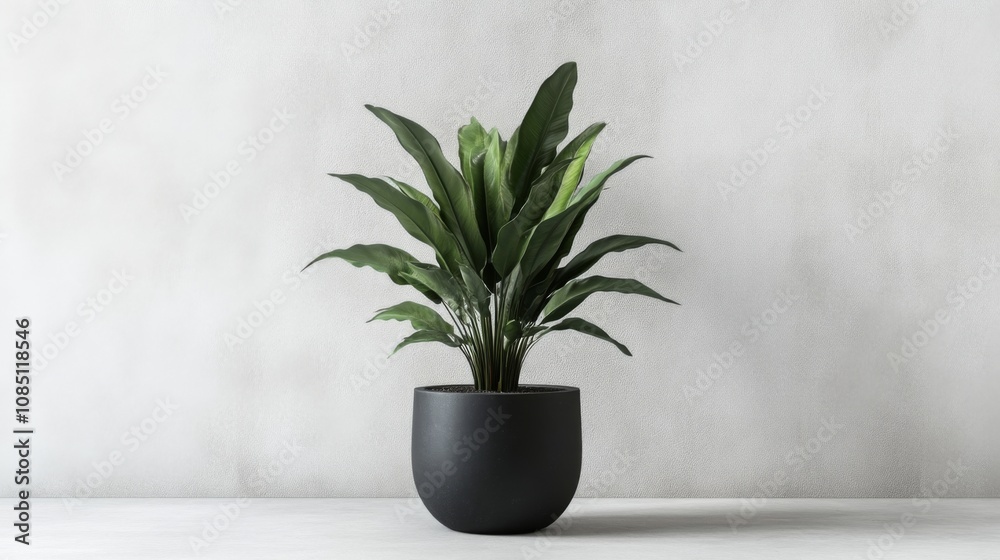 Fototapeta premium Green Plant in Black Pot Minimalist Home Decor