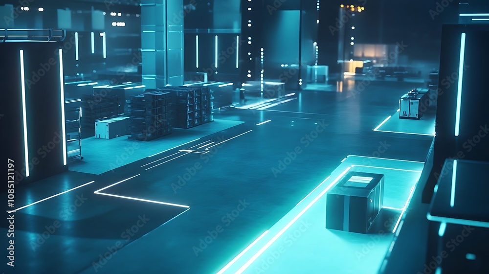 Futuristic Automated Warehouse Interior Design Showing Packages Futuristic Automated Warehouse Interior Design Showing Packages