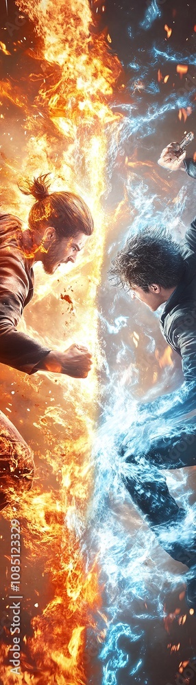 Fototapeta premium Fire and Ice - Clash of Elements.