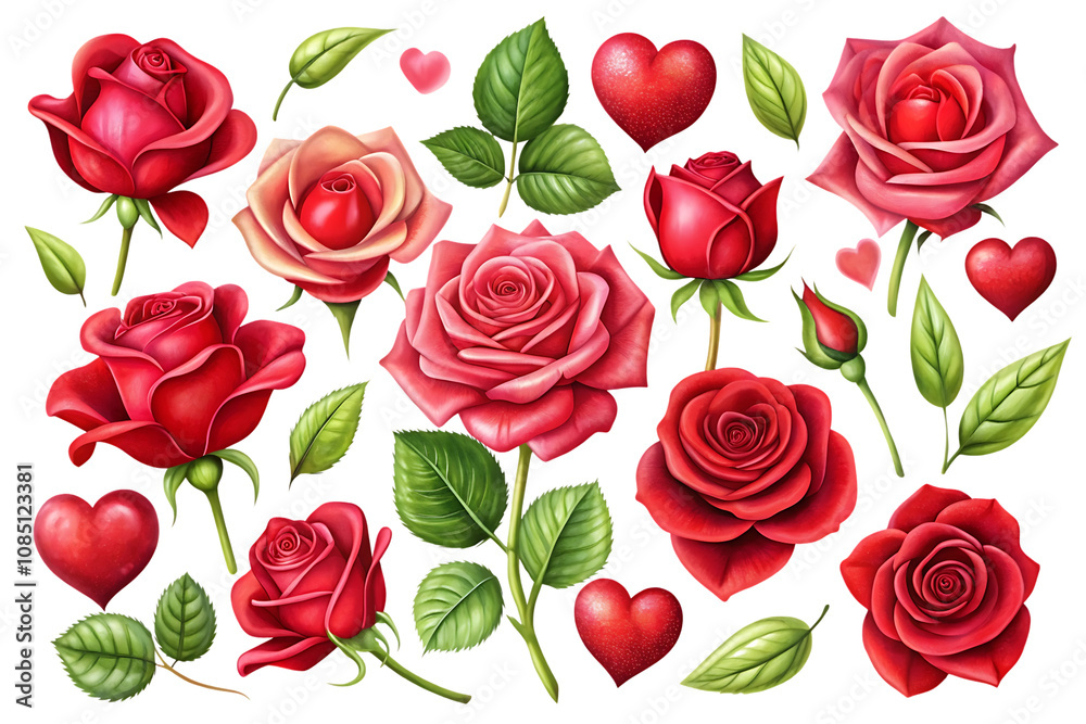 Fototapeta premium Set red roses transparent background. Png File