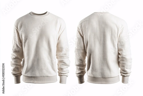 Cream Waffle Knit Long-Sleeve Men's Top